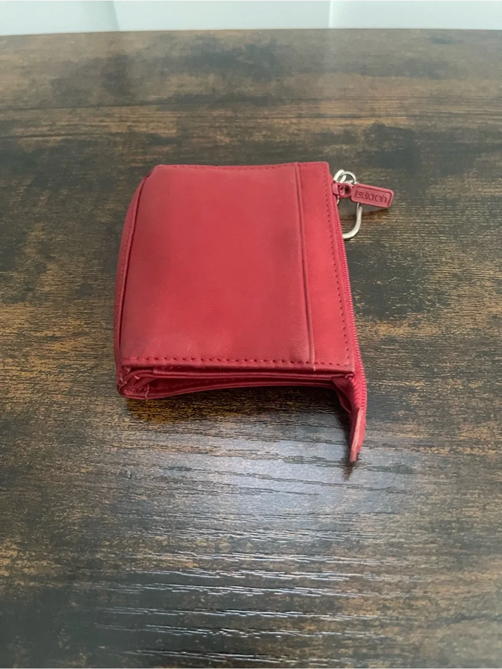 Buxton Red Leather Zip Coin Pouch with Key Clip